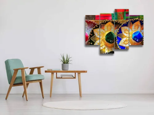 Vista 4 de Lienzo decorativo para pared, cuadros para fiestas, sombreros mexicanos coloridos, sombreros, Ciudad de México, obras de arte modernas, pósteres