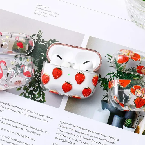 Vista 7 de AKABEILA Funda compatible con Apple Airpods Pro para mujer, transparente con diseños, policarbonato duro, a prueba de golpes [LED frontal visible]
