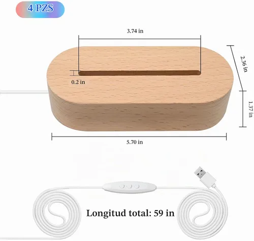 Vista 4 de EATAKWARD 4 piezas de pedestal de exhibición de luz rectangular de madera de 5.9", base de exhibición LED de madera con luces coloridas atenuables