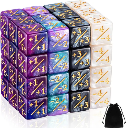 Vista 7 de Sumind 24 piezas contadores de dados de vida de Magic - contadores +1/+1 de comandante, fichas de refuerzo, dados de 6 lados, contador de lealtad