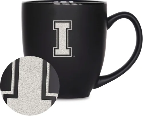 Vista 125 de Rico Industries - Taza de cerámica mate negra con grabado láser estándar de 15oz para NCAA (escuelas T & U) - Para bebidas calientes o frías