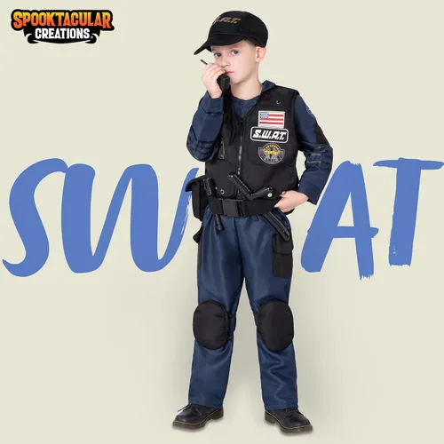 Vista 2 de Spooktacular Creations Disfraz de policía para niños, disfraz de policía SWAT para niños, fiestas de disfraces de Halloween
