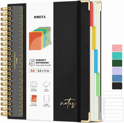 Vista 18 de Cuaderno espiral de cuero con 5 temas: cuaderno de tapa dura con rayas Verde