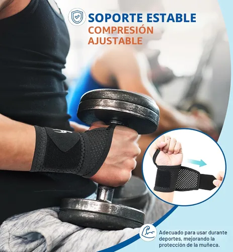 Vista 2 de HiRui Paquete de 2 muñequeras de malla ultrafina, transpirable, ajustable, para entrenamientos y uso diario, muñequeras unisex para aliviar el Negro