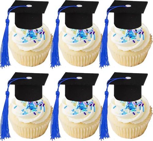 Vista 11 de Paquete de 24 adornos de graduación 3D 2024 para cupcakes 2024 con borlas doradas para fiestas temáticas de graduación 2024, suministros