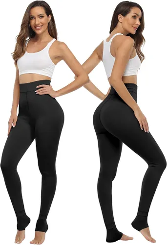 Vista 2 de ATHVOTAR - Leggings cálidos de invierno con forro de vellón para mujer, mallas gruesas de terciopelo térmico