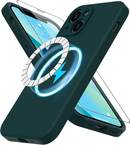 Vista 55 de DEENAKIN Funda magnética de silicona para iPhone 12 Pro con protector de pantalla, compatible con MagSafe, protección de cámara, funda protectora