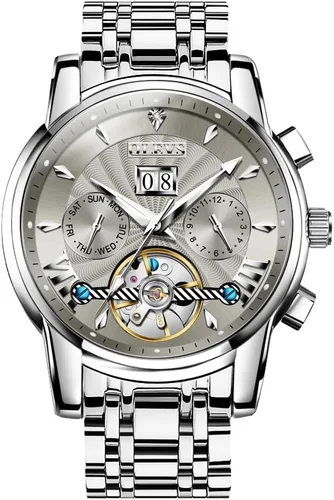 Vista 10 de OLEVS Watch Men Big Square Face Chronograph Stainless Steel Dress Watch Todo negro