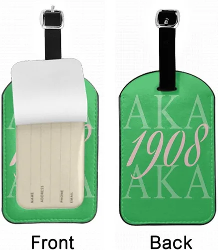 Vista 3 de Aka 1908 - Etiquetas de equipaje rosa y verde, letras creativas simples como se conoce como abreviatura, cubierta de privacidad, etiqueta