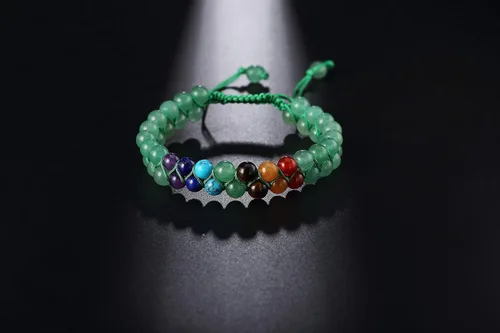 Vista 4 de XIANNVXI Pulsera de meditación de yoga con cuentas de piedra de 7 chakras, cristal curativo, doble capa, piedras preciosas naturales, cuentas