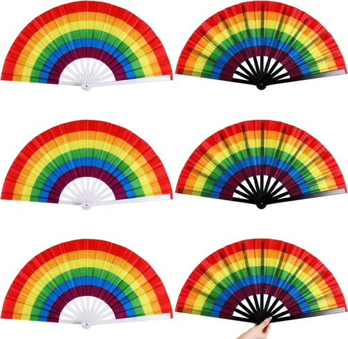 Vista 8 de Geetery 6 abanicos gay plegables de arco iris extragrandes de 13.3 pulgadas, fanáticos LGBT de 13.3 pulgadas, fanáticos del orgullo del festival