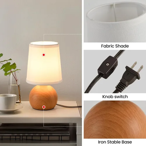 Vista 6 de Lámpara de mesa moderna de cabecera, lámpara de cabecera pequeña, lámpara de mesita de noche para dormitorio con pantalla de tela y acabado