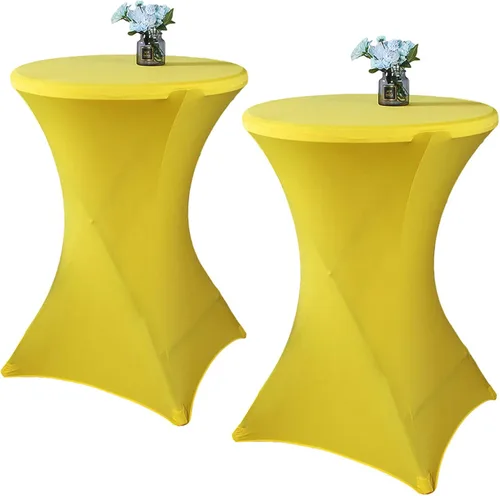 Vista 18 de Paquete de 2 manteles de cóctel de elastano de 24 x 43 pulgadas, redondos, ajustables, para bodas, banquetes, eventos, fiestas