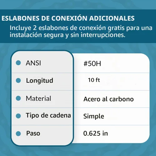 Vista 5 de PGN #50 - Cadena de rodillos de alta resistencia, 10 pies + 2 eslabones de conexión gratuitos, #50H
