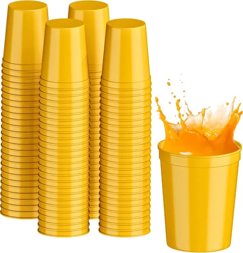 Vista 114 de PartyPrints Paquete de 100 vasos de plástico en blanco reutilizables de 10 a 12 onzas, vasos de estadio a granel, sin BPA, aptos para lavavajillas