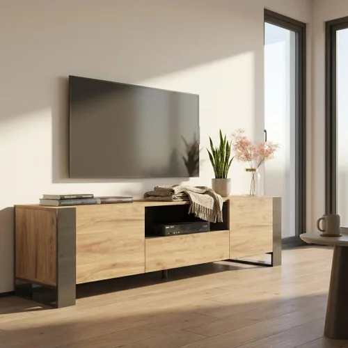Vista 9 de Woody - Soporte de TV moderno de alto brillo de 71 pulgadas (roble/gris)