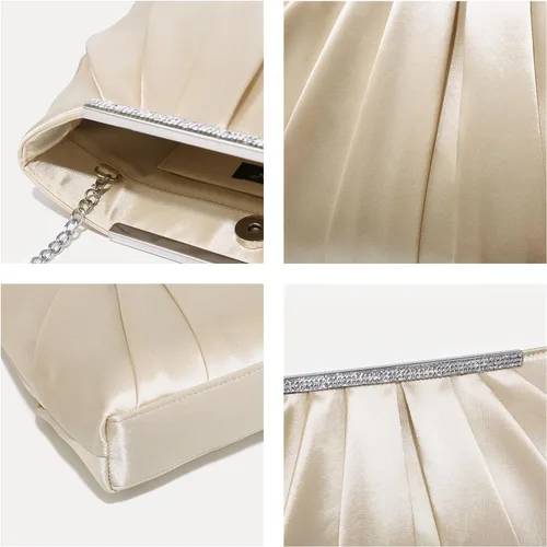 Vista 5 de Dasein - Bolsos de mano elegantes con pliegues para mujer, bolsos formales de noche con diamantes de imitación para bodas, fiestas, graduaciones