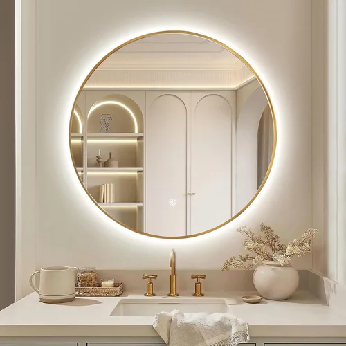 Vista 21 de Niccy Espejos de baño LED redondos, espejo retroiluminado con marco negro