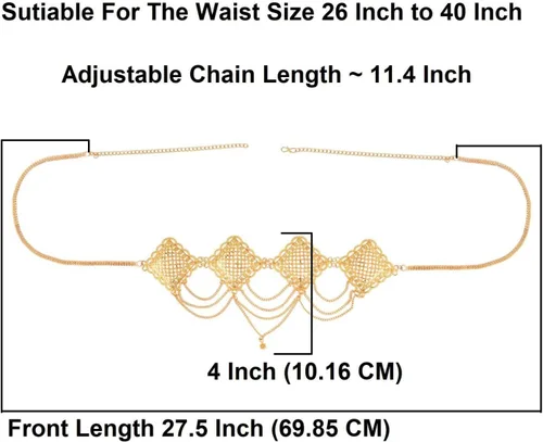 Vista 4 de Efulgenz Gold Tone Indian Jewelry for Women Dubai Style Kamarbandh Indian Gold Tone Big Flower Pendant Multilayer Chain with Leaf Kamarbandh Belly