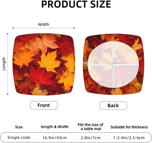 Vista 2 de Fundas de asiento para silla cuadrada de comedor de otoño de 16.9 pulgadas, dos piezas, funda de cojín elástica ajustable de repuesto extraíble