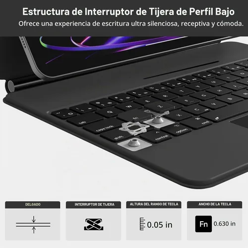 Vista 8 de Funda de teclado para iPad Air de 13 pulgadas (M3/M2, 2025/2024) y iPad Pro de 12.9 pulgadas (3ª/4ª/5ª/6ª Gen): Funda de teclado Bluetooth magnética