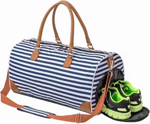 Vista 2 de Kuston Bolsas deportivas para gimnasio con compartimento para zapatos bolsas de viaje para hombres y mujeres Franjas Azules
