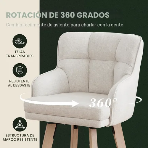 Vista 3 de SAECKBERG Taburetes de Bar Giratorios de 360° de Altura de Mostrador con Respaldo, Patas de Madera Maciza de 26 Pulgadas, Taburete de Bar Moderno