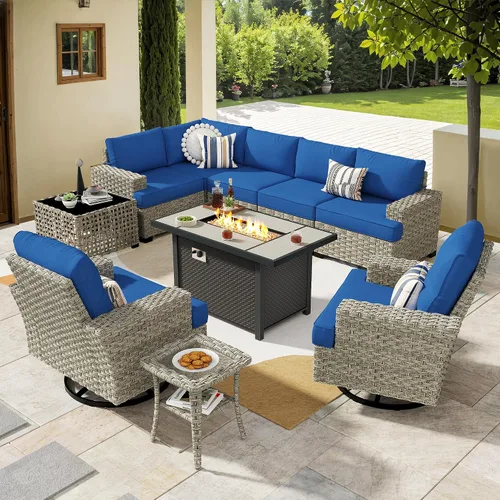 Vista 48 de HOOOWOOO Juego de Muebles Seccionales para Patio al Aire Libre, 6 Piezas Juegos de Conversación de Mimbre Sofá en Forma de L, Sofá Extra Profundo