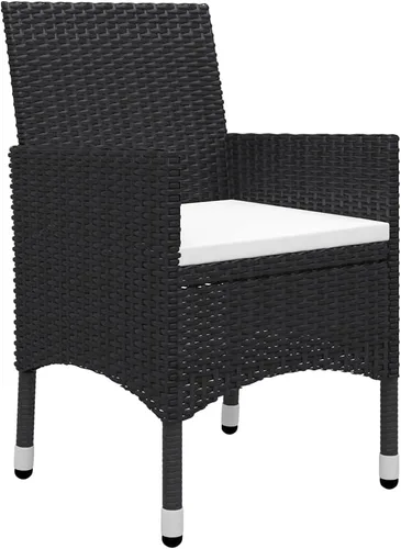 Vista 4 de Ensemble Bistro 3 Pièces Noir en Polyrotin Pliable Pour Jardin et Balcon, Table Ronde et 2 Chaises Confortables avec Coussins Amovibles, Meuble