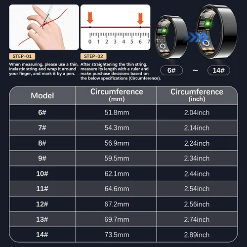 Vista 2 de Anillo inteligente de salud para mujeres y hombres, anillo de seguimiento de actividad física con frecuencia cardíaca, oxígeno en sangre, rastreador