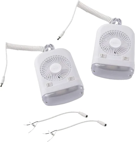 Vista 9 de Facon Combo de luz de ventilador de 12 V CC para caravana emergente, interruptor independiente, cable extensible de 2 velocidades con enchufe macho