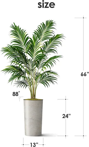 Vista 7 de Árbol artificial en maceta de diseño opcional, palmera tropical areca falsa de seda para decoración del hogar en interiores y exteriores, altura