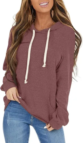 Vista 6 de Sudaderas con capucha casuales para mujer, ligeras, de manga larga, blancas, con cordón, sudaderas holgadas con bolsillo Carbón