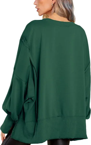 Vista 4 de BWQ Sudadera de gran tamaño para mujer, cuello redondo, manga larga, sin botones