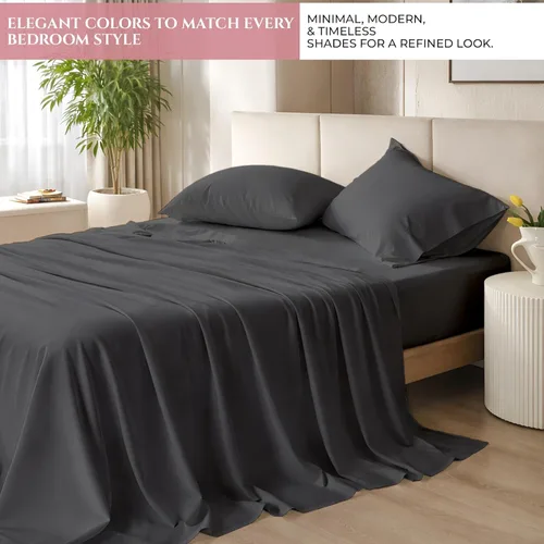 Vista 6 de Sábanas de cama tamaño individual XL, juego de sábanas de 100% algodón egipcio suave de fibra larga, juego de 4 piezas con bolsillo profundo de Gris