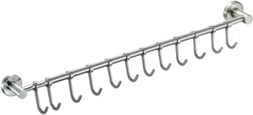 Vista 9 de Estante organizador de utensilios de cocina de acero inoxidable de 16.5 pulgadas con ganchos móviles para cacerola, cuchara, toalla