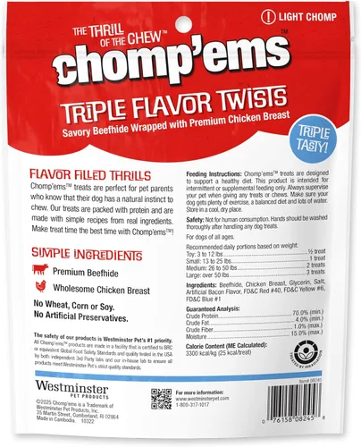 Vista 2 de Palitos giratorios de cuero crudo de triple sabor – Masticables para perros de piel de res, 50
