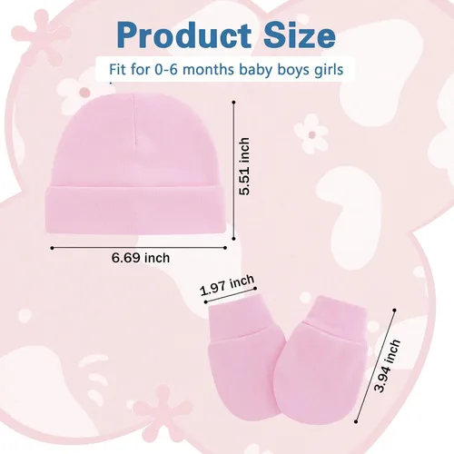Vista 5 de Zando Gorros y manoplas unisex para bebés, gorro de hospital para recién nacidos, con guantes antiarañazos, conjunto para bebés y niños