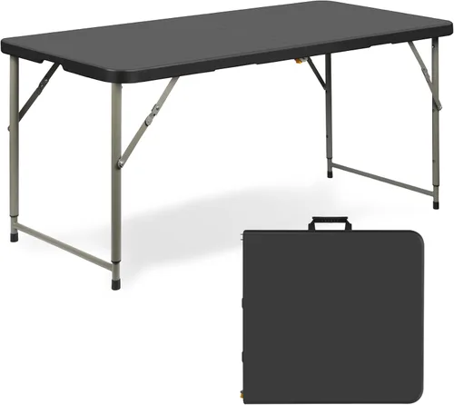 Vista 8 de Mesa plegable de 4 pies, mesa de plástico portátil de 3 niveles de altura ajustable con asa de transporte, mesa de campamento plegable