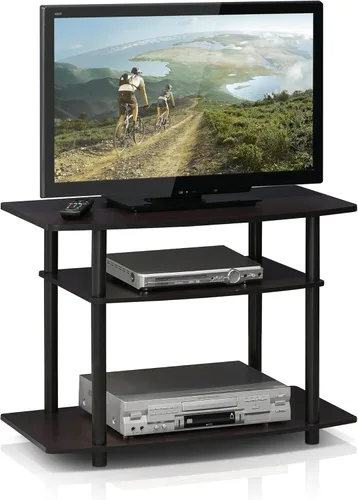 Vista 21 de Furinno Turn-N-Tube - Soporte para televisor de 3 niveles, centro de entretenimiento sin herramientas, consola de TV para televisores de hasta 32