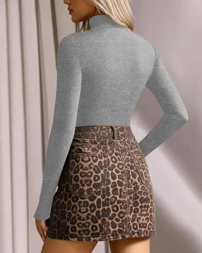 Vista 168 de MANGOPOP - Enterizo para mujer, manga larga, cuello de tortuga, cuello alto falso, estilo top