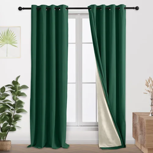 Vista 19 de Cortinas 100% opacas de terciopelo con forro de 63 pulgadas de largo, 2 paneles para sala de estar, aislamiento térmico, ahorro de energía