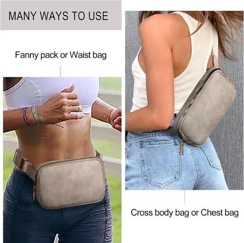 Vista 2 de CLUCI Riñonera para mujer, cangurera cruzada para mujer, moderna, de piel sintética, con correas ajustables, Gris
