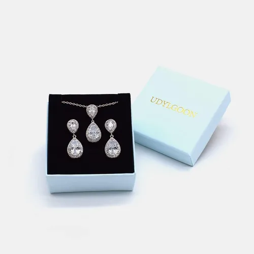 Vista 6 de UDYLGOON UDORA - Juego de aretes de gota de circonita cúbica con forma de lágrima y circonita cúbica para novia, regalos de boda para dama de honor