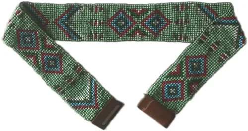 Vista 3 de KVR Cinturón de moda con cuentas de 2 pulgadas de ancho para mujeres, niñas, adolescentes, elástico, diseñador, vintage, con hebilla de madera