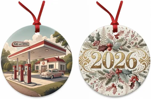 Vista 8 de Retro Americana 1950's Gas Station Store Christmas Tree Ornament