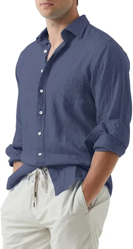 Vista 2 de JMIERR Camisa de vestir de manga larga con botones y lino de algodón para hombre
