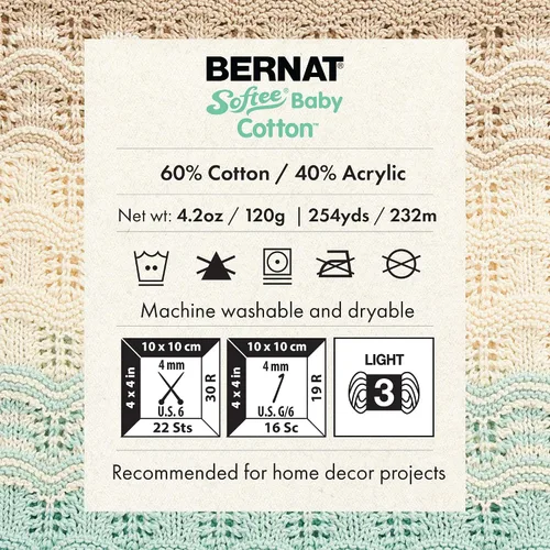 Vista 6 de Bernat Softee Baby Cotton Aqua Mist - Ovillo de lana para bebé, paquete de 3 unidades de 4.25 onzas, mezcla, 3 DK (ligero), 254 yardas