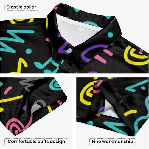 Vista 47 de Camisa de golf de los años 80 para hombre, ajuste seco, manga corta, estampada, divertidas, camisas de golf de los años 90 para hombre