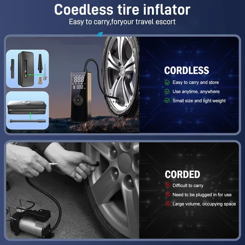 Vista 7 de Inflador de neumáticos, compresor de aire portátil, bomba de aire automática para neumáticos de automóvil, compresor de aire portátil de 150 PSI